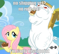 Size: 467x427 | Tagged: safe, edit, edited screencap, screencap, bulk biceps, fluttershy, g4, rainbow falls, female, image macro, male, muffin, ship:flutterbulk, shipping, straight