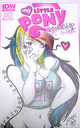 Size: 600x959 | Tagged: safe, artist:blueonblueart, rainbow dash, human, g4, breasts, busty rainbow dash, crotch, female, humanized, light skin, solo, traditional art