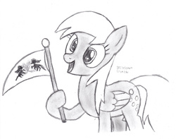 Size: 2416x1901 | Tagged: safe, artist:drchrisman, derpy hooves, pegasus, pony, g4, rainbow falls, female, grayscale, mare, monochrome, solo, the grey one's glorious return