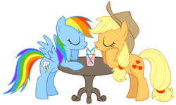 Size: 1415x842 | Tagged: safe, artist:igriega13, applejack, rainbow dash, g4, blushing, female, heart, lesbian, ship:appledash, shipping, straw