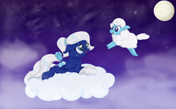 Size: 4000x2500 | Tagged: safe, artist:autumn-dreamscape, oc, oc only, oc:dream star, sheep, cloud, cloudy, floppy ears, moon, night, sleepy