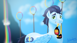 Size: 1280x720 | Tagged: safe, artist:airheadpony, soarin', g4, rainbow falls, goggles, male, solo