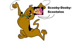 Size: 1216x688 | Tagged: safe, edit, scootaloo, dog, g4, 1000 hours in ms paint, background pony strikes again, bad pun, hanna barbera, lame, ms paint, pun, scooby-doo, scooby-doo!