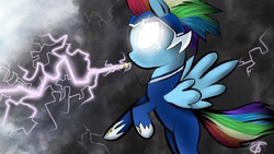 Size: 1920x1080 | Tagged: safe, artist:gromektwist, rainbow dash, zapp, g4, my little pony: friendship is magic, power ponies (episode), female, lightning, power ponies, solo, wallpaper