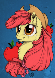 Size: 1024x1452 | Tagged: safe, artist:kattvalk, artist:scarletvye, apple bloom, g4, chest fluff, cowboy hat, ear fluff, female, fluffy, hat, older, portrait, smiling, solo, stetson