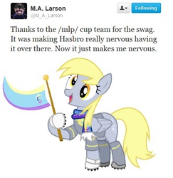 Size: 504x518 | Tagged: safe, derpy hooves, pegasus, pony, g4, /mlp/, 4chan cup, female, m.a. larson, mare, text, twitter