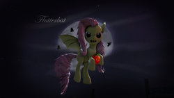 Size: 1024x576 | Tagged: safe, artist:0gamex0, fluttershy, bat pony, pony, bats!, g4, 3d, apple, backlighting, female, flutterbat, flying, moon, night, race swap, solo, source filmmaker