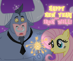 Size: 900x750 | Tagged: safe, artist:creepycurse, fluttershy, iron will, g4, happy new year