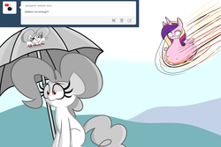 Size: 1280x853 | Tagged: safe, artist:albinon, princess cadance, oc, g4, ask-albino-pie, tumblr, umbrella