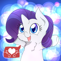 Size: 820x820 | Tagged: safe, artist:mister-true, rarity, g4, askfillyrarity, chest fluff, cute, female, fluffy, heart, looking up, open mouth, pictogram, raribetes, smiling, solo