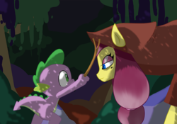 Size: 713x500 | Tagged: safe, artist:spike-replies, spike, dragon, pony, g4, female, male, mare, spike-replies, stick