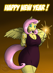 Size: 450x620 | Tagged: safe, artist:ethanqix, fluttershy, anthro, g4, breasts, busty fluttershy, cleavage, clothes, dress, female, solo