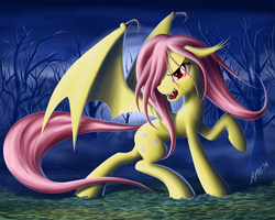 Size: 1222x978 | Tagged: safe, artist:zigword, fluttershy, bat pony, pony, bats!, g4, female, flutterbat, race swap, solo