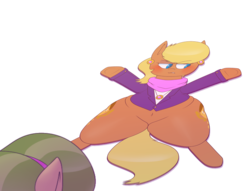 Size: 1700x1300 | Tagged: safe, artist:secretgoombaman12345, chickadee, ms. harshwhinny, ms. peachbottom, ask chubby diamond, g4, belly button, fat, flattened, wide hips