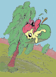 Size: 807x1117 | Tagged: safe, artist:digitalpheonix, artist:mcstalins, apple bloom, g4, colored, female, leaf, solo, tree