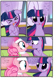 Size: 1741x2500 | Tagged: safe, artist:pyruvate, pinkie pie, twilight sparkle, comic:the usual, g4, comic, female, lesbian, ship:twinkie, shipping
