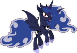 Size: 7081x4923 | Tagged: safe, artist:vector-brony, princess luna, alicorn, bat pony, bat pony alicorn, pony, vampony, g4, absurd resolution, bat wings, female, glare, horn, looking at you, lunabat, moonbat, race swap, simple background, smiling, solo, spread wings, transparent background, vector, wings