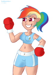 Size: 3480x4768 | Tagged: safe, artist:scobionicle99, rainbow dash, human, g4, belly button, boxer, boxing, clothes, cutie mark, female, humanized, light skin, midriff, solo, sports bra