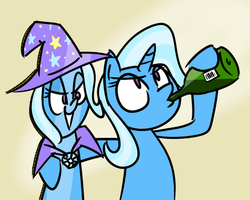 Size: 499x399 | Tagged: safe, artist:grilledcat, trixie, pony, unicorn, g4, alcohol, cardboard cutout, female, mare, solo
