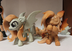 Size: 900x642 | Tagged: safe, artist:aplexpony, fluttershy, bat pony, pony, bats!, g4, clay, figurine, flutterbat, irl, photo, race swap, sculpture, solo, wip