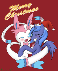 Size: 491x600 | Tagged: safe, princess luna, sylveon, g4, crossover, merry christmas, pokémon