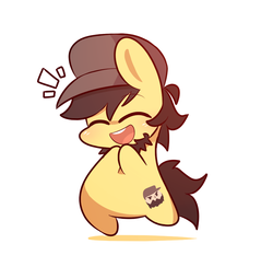 Size: 880x860 | Tagged: safe, artist:php56, pony, chibi, cute, emanata, eyes closed, facial hair, goatee, hat, jontron, open mouth, open smile, ponified, smiling, solo