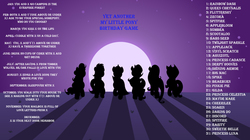 Size: 1524x856 | Tagged: safe, applejack, fluttershy, pinkie pie, rainbow dash, rarity, twilight sparkle, g4, birthday game, exploitable meme, mane six, meme, text