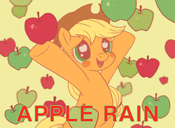 Size: 600x442 | Tagged: safe, artist:ya-a, applejack, earth pony, pony, bats!, g4, apple, apple rain, bipedal, cute, female, jackabetes, scene interpretation, solo, that pony sure does love apples, wingding eyes