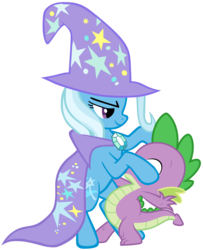 Size: 3510x4316 | Tagged: safe, artist:sulyo, edit, hundreds of users filter this tag, spike, trixie, pony, unicorn, g4, female, high res, male, ship:spixie, shipping, show accurate, straight