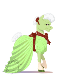 Size: 944x1231 | Tagged: safe, artist:baron engel, artist:mountainlygon, granny smith, earth pony, pony, g4, bow, clothes, colored, dress, female, looking at you, mare, ribbon, simple background, smiling, solo, transparent background