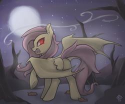 Size: 928x772 | Tagged: dead source, safe, artist:soulspade, fluttershy, bat pony, pony, bats!, g4, butt, female, flutterbat, moon, night, plot, race swap, solo