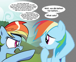 Size: 918x746 | Tagged: source needed, safe, idw, rainbow dash, g4, comic, doppelganger, duality, parody, speech bubble, square crossover