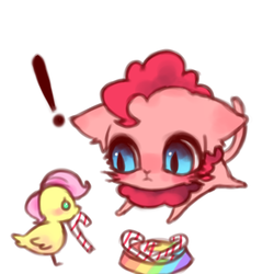 Size: 500x500 | Tagged: safe, fluttershy, pinkie pie, bird, cat, g4, ask-kittiepie-kor, birdified, candy cane, catified, simple background, species swap, white background