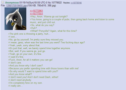 Size: 695x499 | Tagged: safe, gilda, griffon, g4, /mlp/, 4chan, 4chan screencap, anon in equestria, greentext, meta, rejection, rejection is magic, sad, text