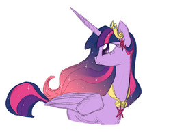 Size: 905x700 | Tagged: safe, artist:carnifex, twilight sparkle, alicorn, pony, g4, ethereal mane, female, jewelry, looking back, mare, older, regalia, simple background, smiling, solo, sparkles, twilight sparkle (alicorn), ultimate twilight, white background