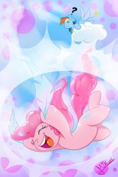 Size: 1200x1800 | Tagged: safe, artist:pellyaris, pinkie pie, rainbow dash, g4, feather