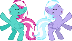 Size: 6076x3500 | Tagged: safe, artist:atmospark, lilac sky, spring step, sunlight spring, pegasus, pony, g4, ^^, duo, duo female, eyes closed, female, mare, simple background, transparent background, vector