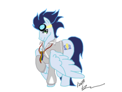 Size: 640x480 | Tagged: safe, artist:stagetechyart, soarin', pegasus, pony, g4, clothes, jacket, looking up, male, medal, simple background, solo, stallion, transparent background