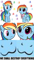 Size: 715x1260 | Tagged: safe, artist:grumblepluck, artist:kloudmutt, edit, rainbow dash, g4, :3, cute, dashabetes, duality, everything is ruined, filly, ribbon, snout, tenso
