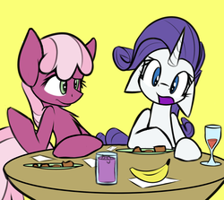 Size: 1421x1265 | Tagged: safe, artist:ralek, artist:tiki2, cheerilee, rarity, g4, banana, lunch