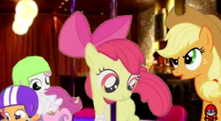 Size: 638x350 | Tagged: safe, apple bloom, applejack, scootaloo, sweetie belle, g4, pole dancing, wat, youtube poop