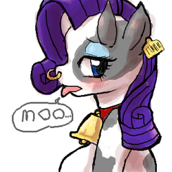 Size: 317x317 | Tagged: safe, artist:yajima, rarity, cow, anthro, g4, cowbell, ear tag, female, nose ring, raricow, solo, species swap