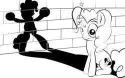 Size: 1280x800 | Tagged: safe, artist:malwinters, pinkie pie, g4, female, lineart, shadowbox, solo