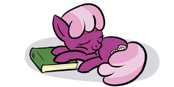 Size: 1280x640 | Tagged: safe, artist:malwinters, cheerilee, g4, book, female, sleeping, solo