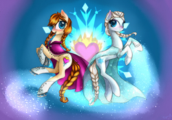 Size: 6874x4816 | Tagged: safe, artist:alicjaspring, absurd resolution, anna, elsa, frozen (movie), ponified