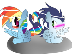 Size: 1024x768 | Tagged: safe, artist:mylittlepony651, rainbow dash, soarin', g4, blushing, female, male, ship:soarindash, shipping, straight