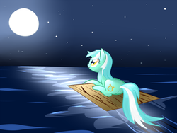 Size: 1280x960 | Tagged: safe, artist:malwinters, lyra heartstrings, g4, female, moon, raft, solo