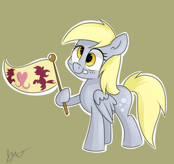 Size: 4000x3769 | Tagged: safe, artist:bloodyhellhayden, derpy hooves, pegasus, pony, g4, rainbow falls, female, flag, mare, ponyville flag, simple background, solo, tongue out