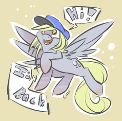 Size: 1000x996 | Tagged: safe, artist:cider, derpy hooves, pegasus, pony, g4, female, hat, mailmare, mare, solo