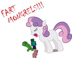 Size: 1964x1568 | Tagged: safe, artist:masterjosh140, sweetie belle, pig, pony, unicorn, zombie, g4, blank flank, creeper, female, filly, minecraft, simple background, transparent background, yelling